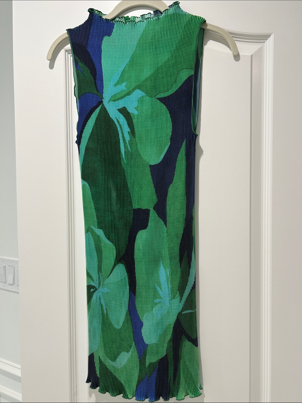 Green And Navy Abstract Floral Cutout Mini Dress